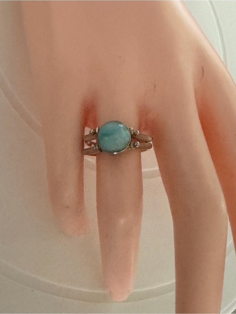 Larimar and Amber Flip Cabochon 925 Ring size 8
